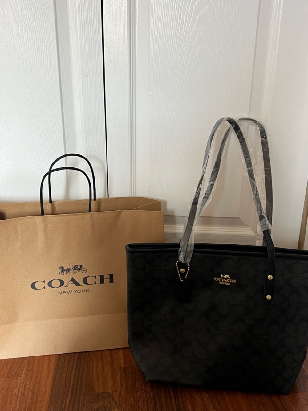 Coach Black Signature City Tote with Gold Accent - Picture 3 of 3